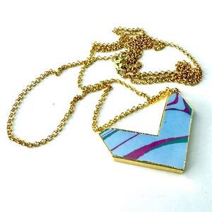 Long Chevron Blue Jasper Pendant Necklace